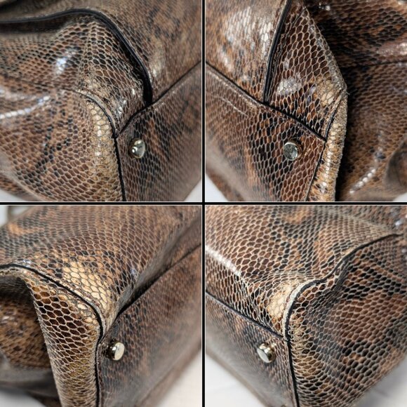Kate Spade Brown Snakeskin Leather Kensington Denee Chain Strap Turn Lock Tote - Picture 6 of 10